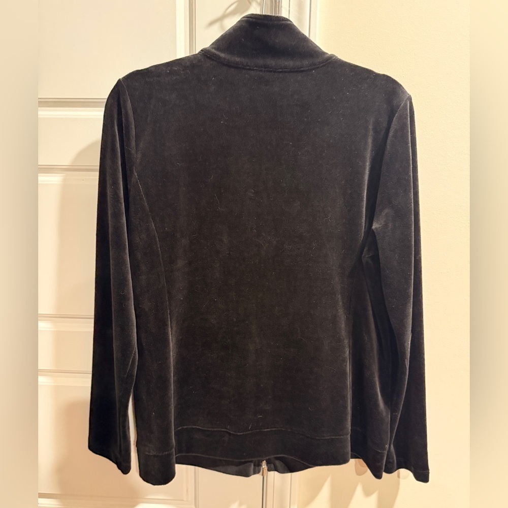 Talbots Cozy Velour Black Zip Up Jacket Leisure Weekend Loungewear - Picture 2 of 4